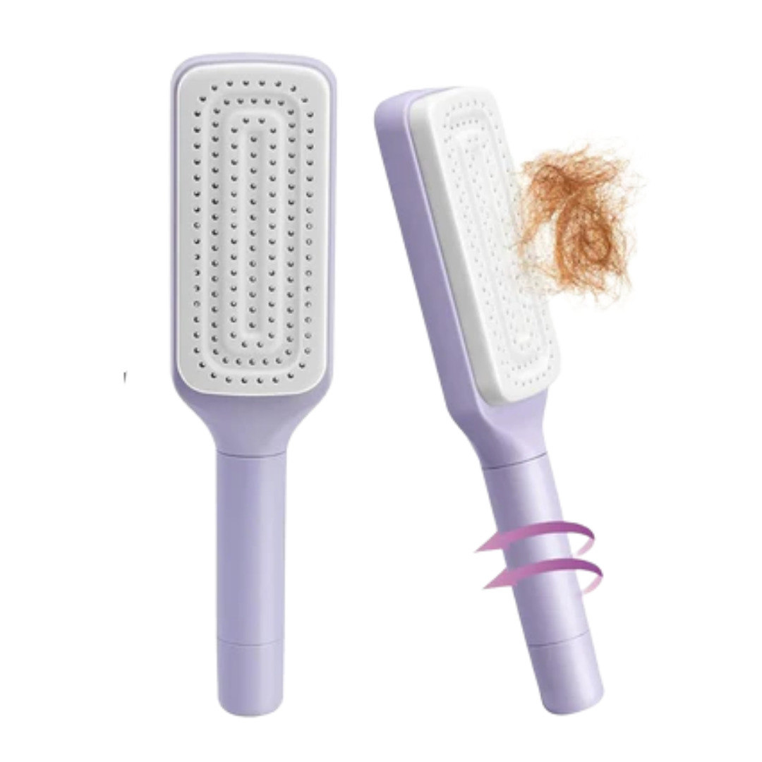 Cepillo de cabello auto-limpiante con rotación y elevación automática.